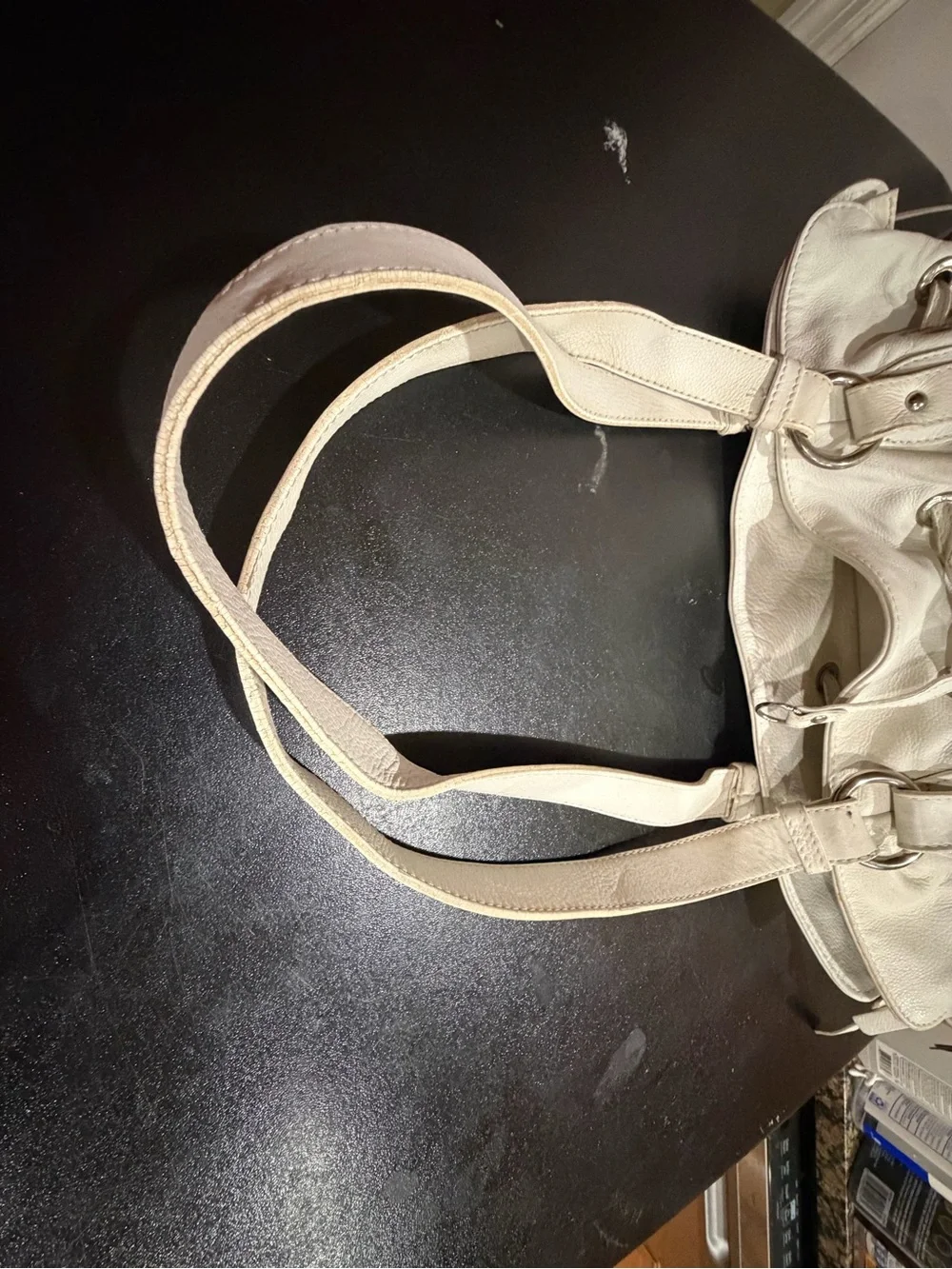 White Leather Drawstring Shoulder Bag